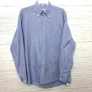 Bullock & Jones Blue White Check Shirt Button Front Long Sleeves Cotton Medium